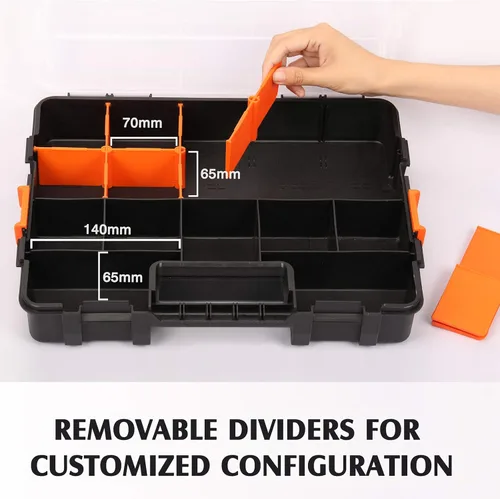 Miniatura 3 de MIXPOWER Juego de 2 organizadores de cajas de herramientas de 15 pulgadas, 20 divisores extraíbles, caja de plástico duradera, excelente