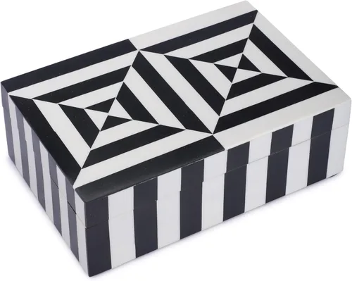 Miniatura 9 de Caja de almacenamiento de joyas con ilusión 3D en blanco y negro, organizador geométrico decorativo para aretes, collares y recuerdos, caja