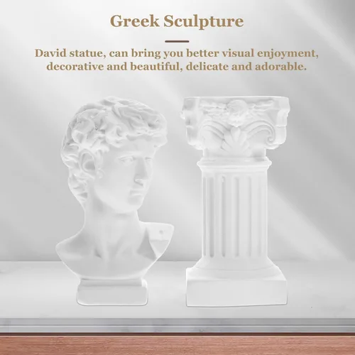 Miniatura 7 de Unomor Estatua griega de David, columna romana y estatua de David, figura de resina, figura de David, busto romano, escultura de mitología griega