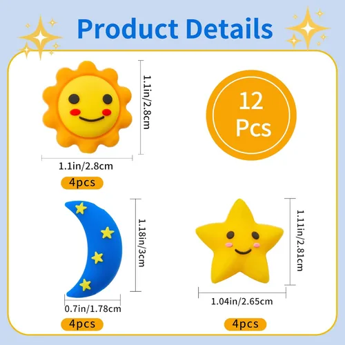 Miniatura 2 de 12 cuentas de silicona 3D Sun para hacer llaveros focales a granel, estrellas y luna, cuentas focales para bolígrafos, cordones, pulseras, joyas