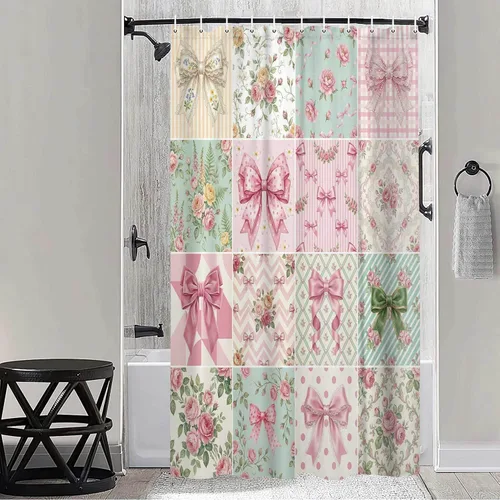 Miniatura 10 de JAWO Cortinas de ducha cosméticas para mujer y niña, elegante perfume de acuarela y lápiz labial, juego de cortinas de baño de tela con ganchos, Azul