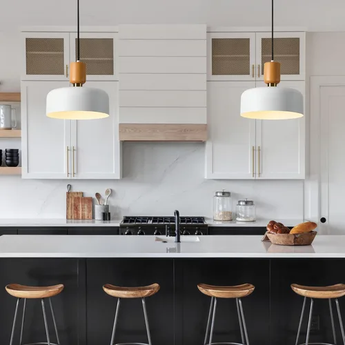 Miniatura 2 de TeHenoo Lámpara colgante moderna, 12 pulgadas, con acento de madera natural y latón, lámpara colgante simple ajustable para isla de cocina, comedor