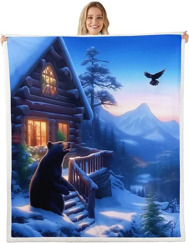 Miniatura 18 de Manta de cama Sherpa con diseño de perro de caza y aves silvestres, manta de franela de forro polar de 40 x 50 pulgadas para sofá, estilo granja