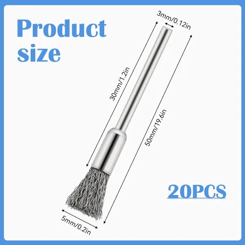 Miniatura 2 de Pinceles de extremo de limpieza de acero Pluma 20 piezas, 1/5 ″ X 1/8 ″ Cepillo de limpieza de extremo de alambre de metal, cepillo de alambre