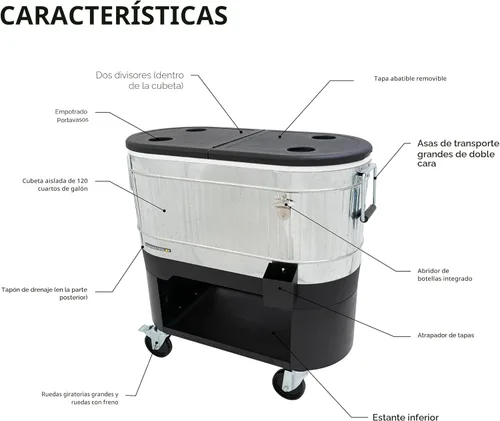 Miniatura 6 de Permasteel Enfriador de patio rodante: gran hielera para exteriores con ruedas, enfriador de bebidas para patio trasero, barbacoa, portón trasero