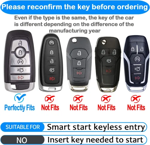 Miniatura 2 de Tukellen Funda de cuero para llavero de Ford con llavero compatible con Ford Explorer Mustang Fusion Escape F150 F250 F350 F450 F550 Edge-Negro