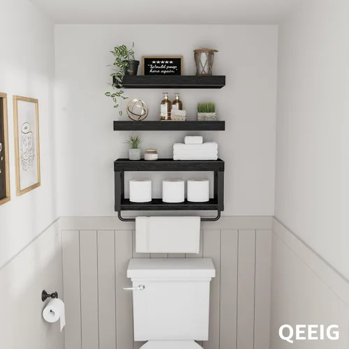 Miniatura 6 de QEEIG Estantes de baño sobre el inodoro - Estante flotante para pared, almacenamiento de papel higiénico, estilo rústico, 16 pulgadas, juego de 3