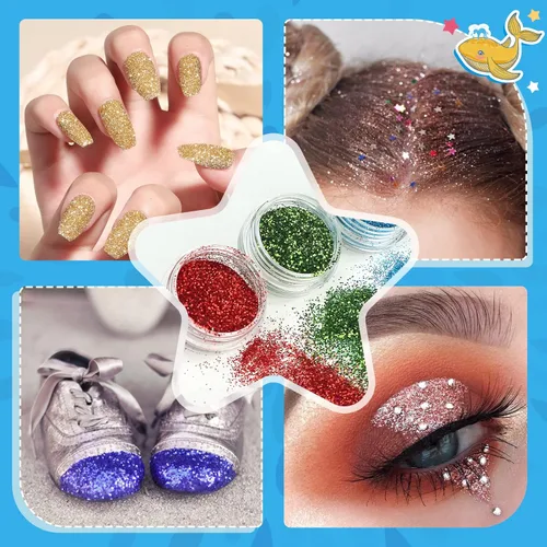 Miniatura 5 de Kit de tatuaje temporal con purpurina para niños, kit de tatuajes profesionales brillantes de 30 colores, 147 plantillas, purpurina facial