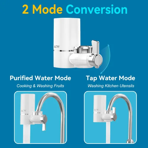 Miniatura 5 de ALTHY Filtro de agua para grifo, purificador de agua sin BPA, certificado que reduce el cloro, metales pesados y mal sabor, solo se adapta a grifo