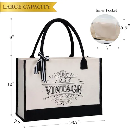 Miniatura 2 de Crisky Regalos de cumpleaños número 70 para mujer, bolsa de lona vintage 1954, bolsa de playa para esposa, hermana, madre, tía, amigos, regalos