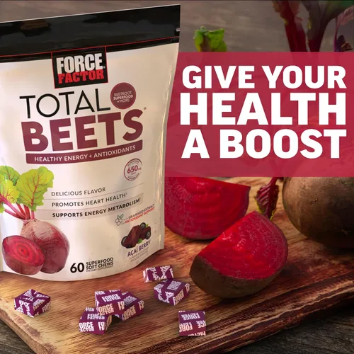 Miniatura 7 de Force Factor Total Beets - Masticables suaves con remolacha, nitratos, L-citrulina, extracto de semilla de uva y antioxidantes, suplemento