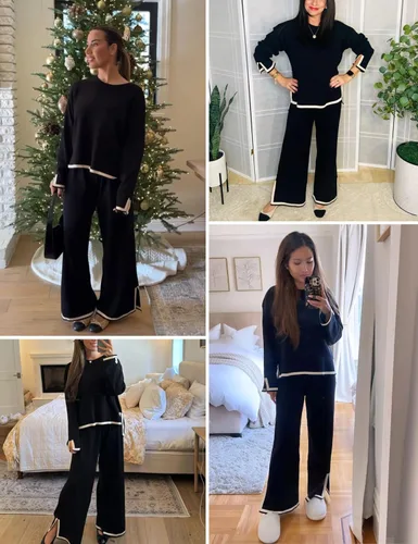 Miniatura 5 de Himosyber Conjunto de suéter de 2 piezas para mujer, sudadera de punto sin botones y pantalones deportivos