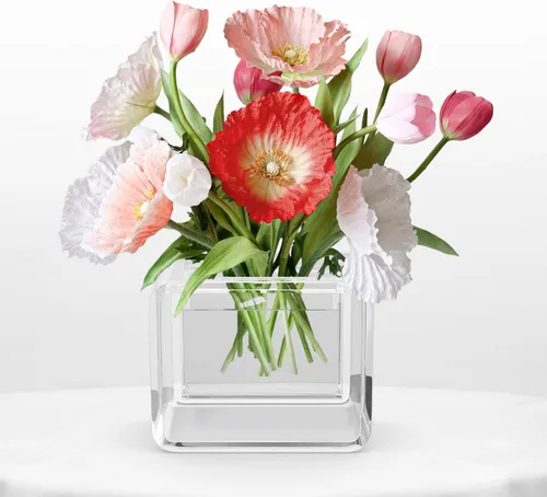 NIUBEE Jarrón acrílico para centros de mesa, exhibición de florero de acrílico transparente para flores frescas/artificiales, soporte de flores