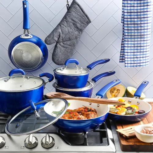 Miniatura 7 de Kenmore Arlington - Utensilios de cocina de inducción de aluminio forjado con revestimiento de cerámica antiadherente con asas de baquelita, juego