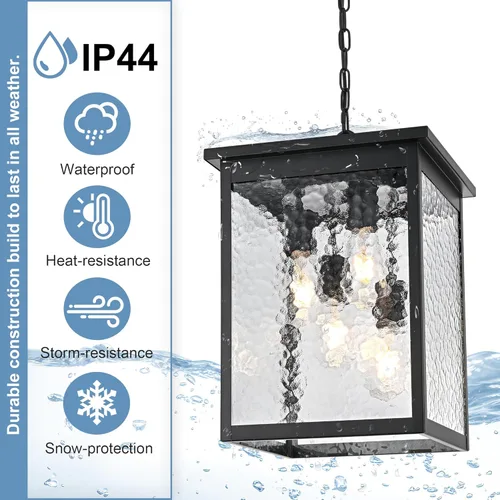 Miniatura 14 de TODOLUZ Lámpara Colgante de Exterior de 3 Luces Negra, Linterna Colgante Exterior Ajustable Luz de Porche