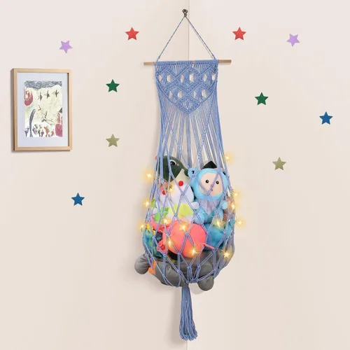 Miniatura 23 de Almacenamiento de animales de peluche jumbo de 63 pulgadas con luz LED de estrella, hamaca de juguete para colgar en la pared del techo sobre