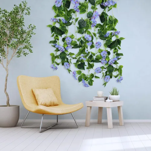 Miniatura 6 de AirSun Vid de flores artificiales de gloria matutina, 2 plantas colgantes de 15 pies, guirnalda de seda falsa de plantas verdes falsas