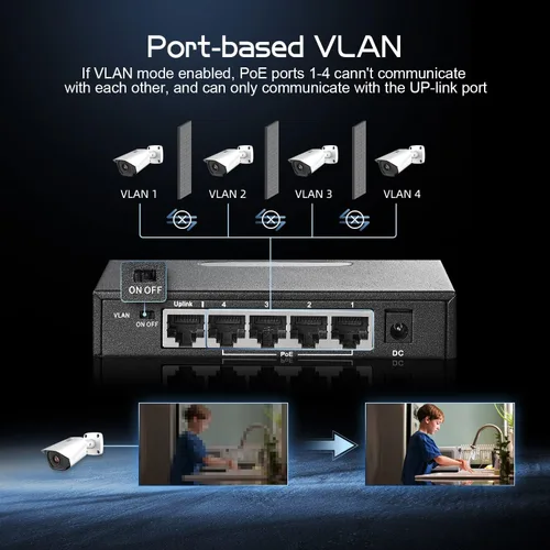 Miniatura 7 de Binardat Conmutador POE Gigabit de 5 puertos, 4 puertos 1000Mbps IEEE802.3af/at, 1 Uplink, Fuente de alimentación de 65W, Mini caja de metal