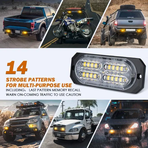Miniatura 5 de Xprite Kit de luces estroboscópicas de emergencia con 20 luces LED de montaje empotrado en superficie de color ámbar, ultradelgado, salpicadero