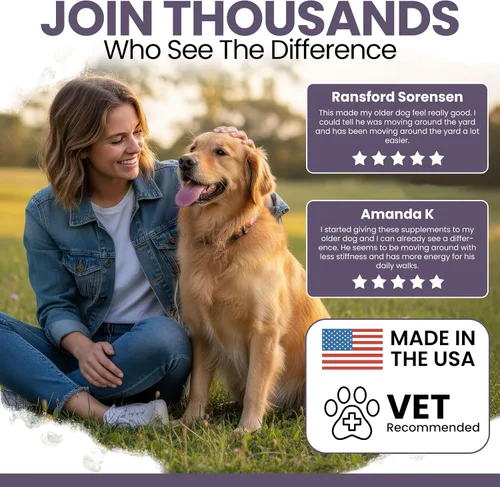 Miniatura 4 de Suplementos para perros mayores para cadera y articulaciones, 120 tabletas de vitaminas para perros Alivio del bienestar y el dolor: fabricado