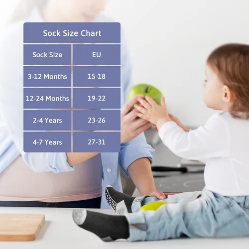 Miniatura 6 de Sosenfer Calcetines antideslizantes para niños pequeños con pinzas, 5-10 pares de calcetines antideslizantes para bebés de 1 a 7 años, hechos