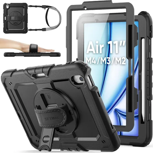SEYMAC stock Funda protectora para iPad Air de 11 pulgadas M3 2025/M2 2024 (Air 7ª/6ª generación), funda resistente con protector de pantalla,