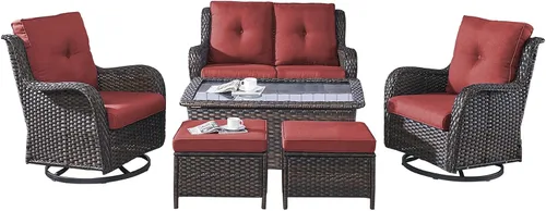 Miniatura 69 de Rilyson Mecedora de mimbre - Juego de 2 sillas mecedoras de mimbre para patio, sillas mecedoras de ratán para porche al aire libre, terraza, jardín