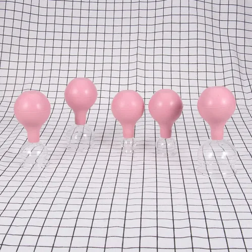 Miniatura 7 de Masaje corporal de goma y vidrio de ventosas al vacío tazas de ahuecamiento corporal chino 5pcs (rosa)