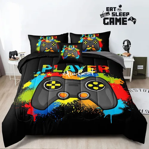 Miniatura 6 de Juego de ropa de cama de 5 piezas con estampado de videojuegos tamaño individual para niños, niñas, adolescentes, ropa de cama de 5 piezas en una