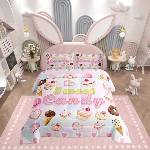Miniatura 45 de Castle Fairy Rose Lipstick Bedding Set Elegant Quilted Comforter Set Twin Size,Women Cosmetic Duvet Insert with 1 Pillow Sham for Kids Boys Girls