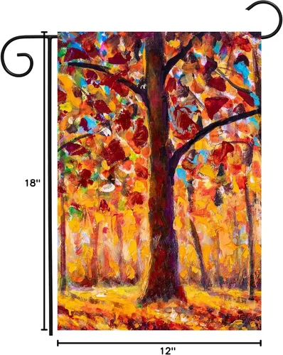 Miniatura 4 de Bandera de otoño de árbol de arce con hojas doradas, 12 x 18 pulgadas, banderas de bienvenida decorativas de doble cara para exteriores