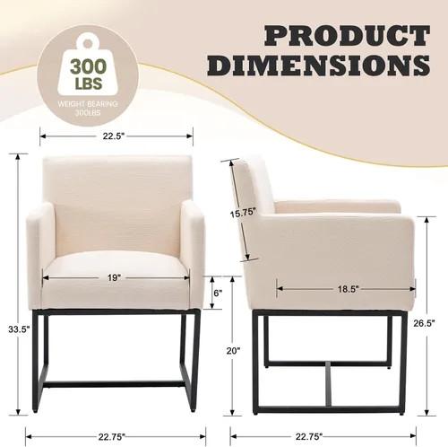 Miniatura 2 de HNY Juego de 6 sillas de comedor tapizadas modernas de mediados de siglo con brazos, sillas decorativas de lino con marco de metal con acabado Marco
