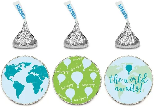 Miniatura 10 de Andaz Press Colección de fiesta de mapa del mundo de aventura en globo aerostático, azul y verde, pancarta colgante personalizada con cuerda