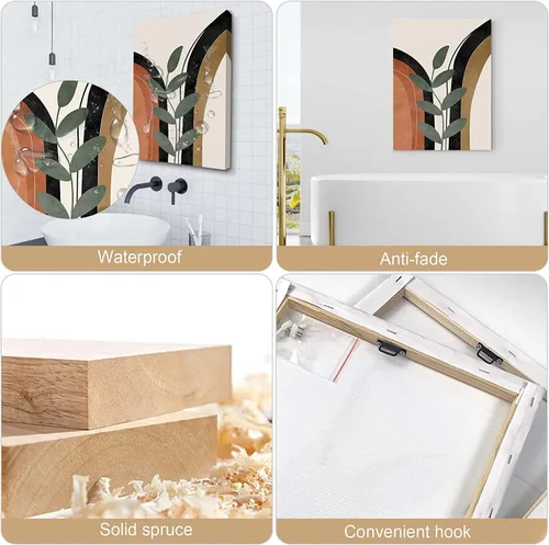Miniatura 6 de Arte de pared bohemio - Conjunto de 3 impresiones geométricas abstractas de mediados de siglo, negro, beige, terracota, obra de arte en lienzo