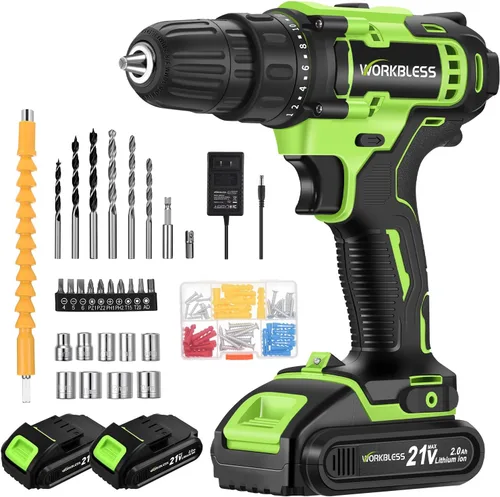 Miniatura 12 de WORKBLESS Juego de Taladro Eléctrico de 21V, Taladro Inalámbrico con Batería y Cargador, Portabrocas sin Llave de 3/8'', Velocidad Variable