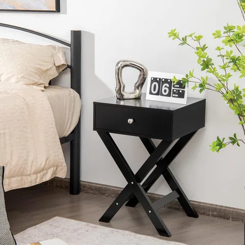 Miniatura 2 de Giantex Mesita de noche con cajón, mesa auxiliar en forma de X, mesa auxiliar moderna para sofá, mesa de noche multifuncional para el hogar, sala