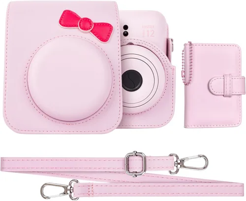 Funda para cámara instantánea Fuji Mini 12, adorable funda de piel sintética con lazo, compatible con cámara Fuji Instax Mini 12, bolsa para cámara