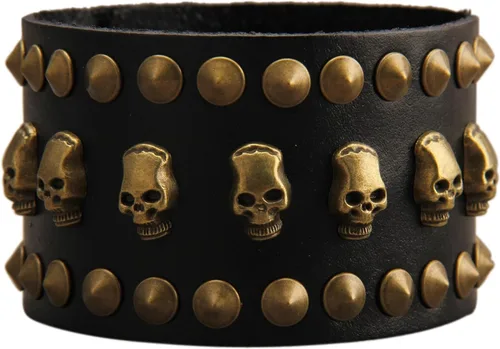 Miniatura 13 de Pulsera de cuero para hombre, brazaletes de cuero punk, pulsera de cuero negro para mujer