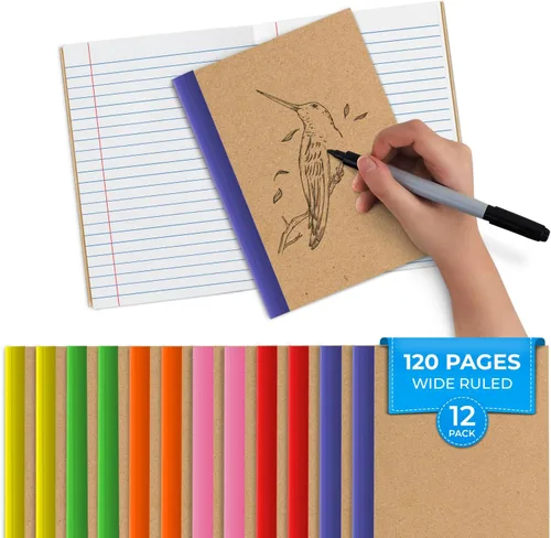 Miniatura 15 de Rosmonde Paquete de 12 Cuadernos de Composición de Rayas Anchas al Por Mayor, 200 Páginas (100 Hojas), 9-3/4 x 7-1/2 Pulgadas, Cuaderno de Tapa Dura