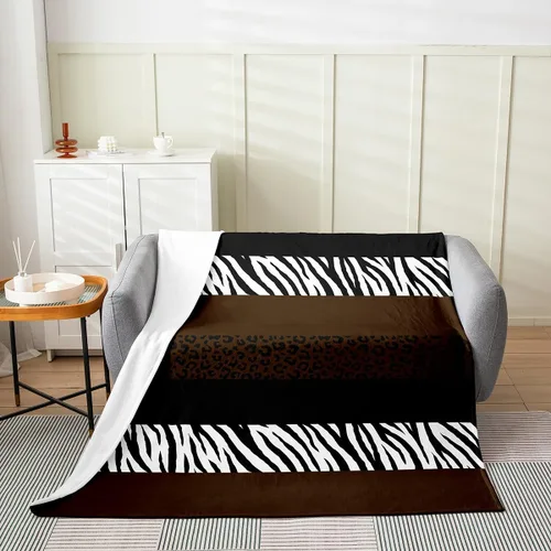 Miniatura 11 de Leopard Print Throw Blanket,40x50,African Wild Animal Skin Print Fleece Blanket for Teens Adults,Zebra Geometric Stripes Wildlife Tribal
