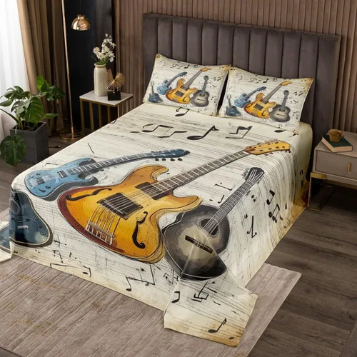 Miniatura 13 de Homewish Colcha de guitarra roja tamaño individual, juego de ropa de cama de música Hip Pop para decoración de habitación de niños y niñas, juego