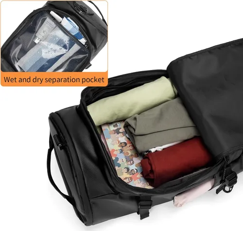 Miniatura 6 de Bolsa de lona con compartimento para zapatos, mochila de viaje para hombres y mujeres, impermeable para gimnasio, casco de motocicleta (negro)