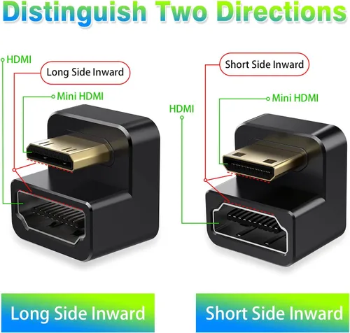 Miniatura 3 de AGVEE Paquete de 1 adaptador mini HDMI macho a HDMI hembra en ángulo de 180 grados, en forma de U 4K @60HZ, convertidor de conector extensor