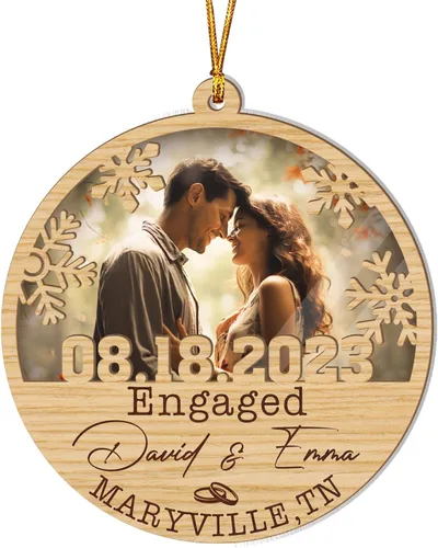 Miniatura 12 de V VIBEPY Impreso en toda la superficie, sin vidrio real, adornos personalizados para parejas, adornos de 3.5 pulgadas, 2 capas, decoraciones