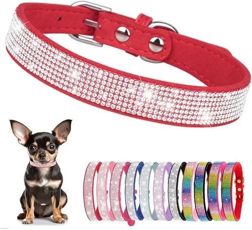 Miniatura 10 de Collar de Perro Pequeño, Collares de Perro con Diamantes de Imitación, Brillantes, Elegantes y con Detalles de Resplandecimiento para Razas XXS, XS