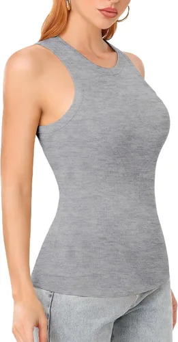 Miniatura 2 de SIMIYA Paquete de 2 camisetas sin mangas para mujer, acanaladas, sin mangas, espalda cruzada, básicas, de verano, cuello alto, blusas ajustadas