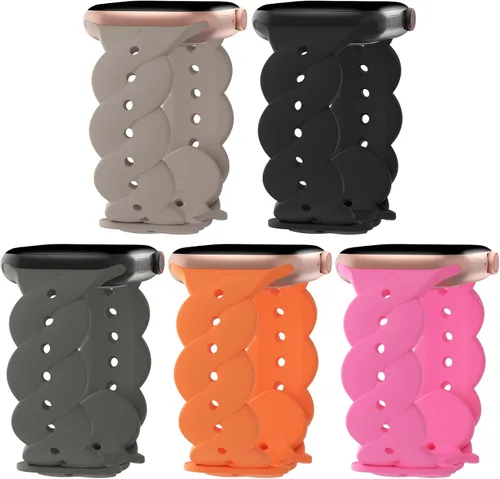 Miniatura 9 de Paquete de 5 correas de silicona deportivas compatibles con Apple Watch de 1.496 in 1.575 in 1.614 in 1.654 in 1.732 in 1.772 in 1.929 in, correa