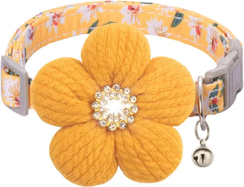 Miniatura 12 de Collar para perro mediano con flor, collares de perro para perros medianos Collar para niña Collar de perro lindo con campana, longitud ajustable