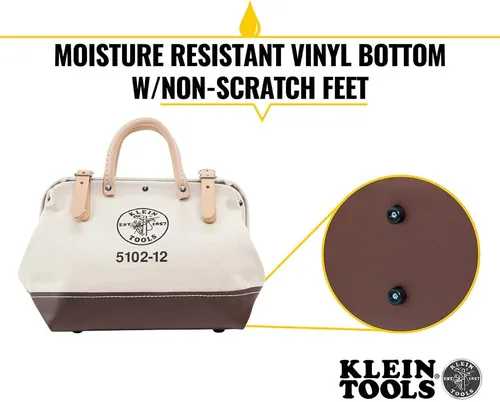 Miniatura 3 de Klein Tools 5102-12 Bolsa de herramientas resistente de lona natural, bolsa de herramientas portátil, bolsa multiusos con abertura amplia