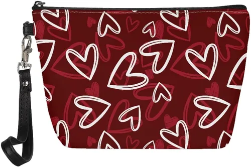 Miniatura 27 de Howilath Abstract Art Cat Cosmetic Pouch for Women PU Leather Toiletry Storage Bag Trapezoid Makeup Bags with Wrist Strap